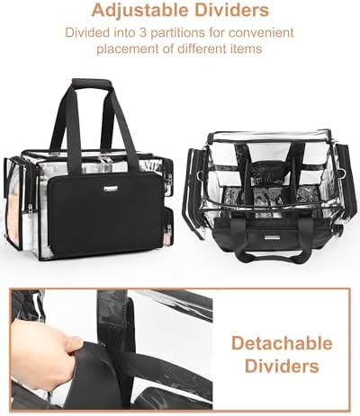Relavel Clear Makeup Bag Extra Large Makeup Artist Kit Set, Cosmetic Storage Organizer Hair Stylist Traveling Bag, Transparent Tote Duffle Beach Toiletry Bag with Adjustable Dividers & Shoulder Strap - Image 3