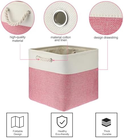 meekoo 8 Pack Fabric Storage Bins Baskets, 12 x 12 x 12 in, Pink White - Image 6
