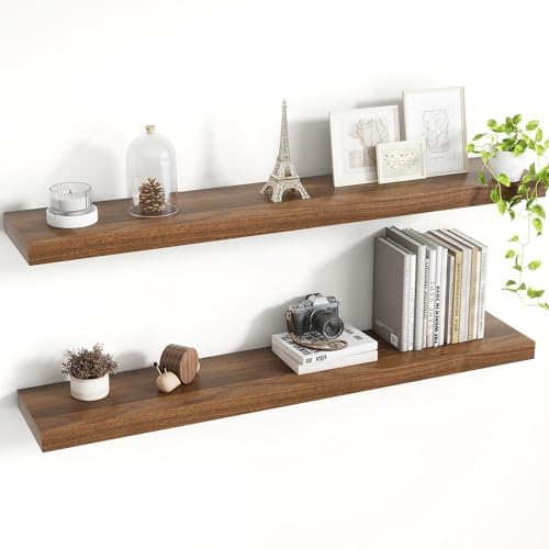 Acovy 40 Inch Floating Shelves, 8 Inch Deep Floating Shelves for Wall, Hanging Shelf with Invisible Brackets, Deep Shelves for Bathroom, Bedroom, Living Room, Walnut, Set of 2 by Acovy