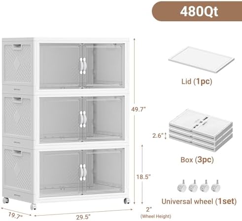 BROVIEW 480QT Large Stackable Storage Bins with Clear Doors, V20 3Pack - Image 2