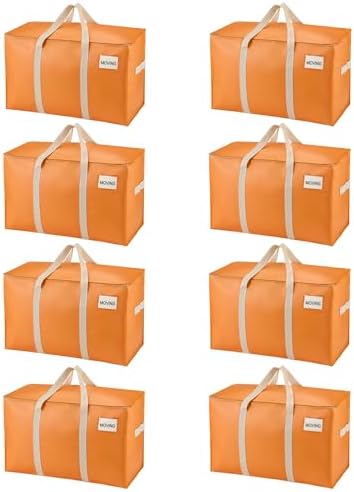 VENO 8 Pack Heavy Duty Moving Bags, Extra Large Storage Bags with Reinforced Handles & Strong Zippers, Foldable & Reusable Moving Box Alternative for Clothes & Dorm Storage by Veno