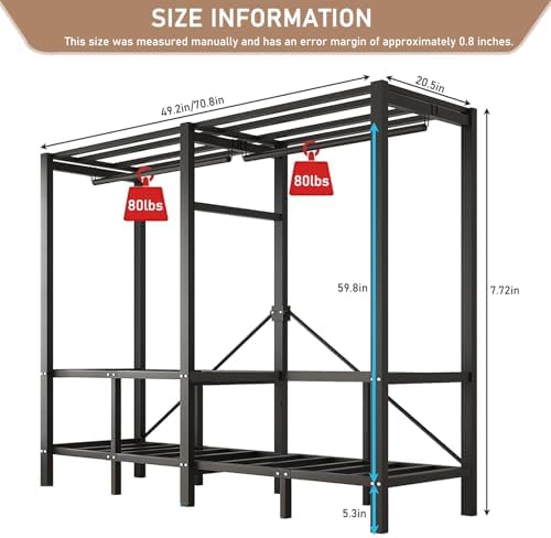 Heavy Duty Clothes Rack with Cover & Magnetic Doors, 1500lb Portable Wardrobe Closet - Foldable Garment Rack for Bedroom, Large Storage for Hanginng Dresses Jackets (Blue, 70.8IN) - Image 2