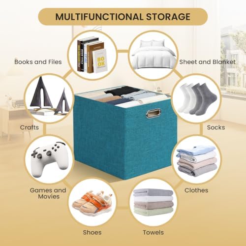 Posprica 3X Thicker Collapsible Storage Bins,13×15x13 Foldable Storage Cube Boxes Fabric Drawer for Closet Shelf Cabinet Bookcase, set of 4 (Bright Green) - Image 5