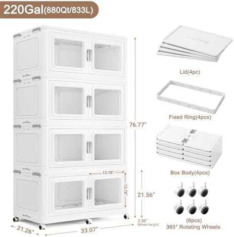 BROVIEW 880 Qt Extra Large Stackable Storage Bin with Lids, 4 Pack White - Image 2