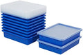 ECR4Kids Letter Size Plastic Tray Organizer with Lids, Small, Storage Bins, Blue, 10-Piece by ECR4Kids