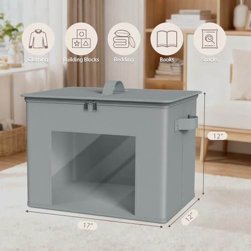 Zilink Fabric Storage Bins with Lid Closet Storage Bins, Light Grey, 4Pack - Image 2