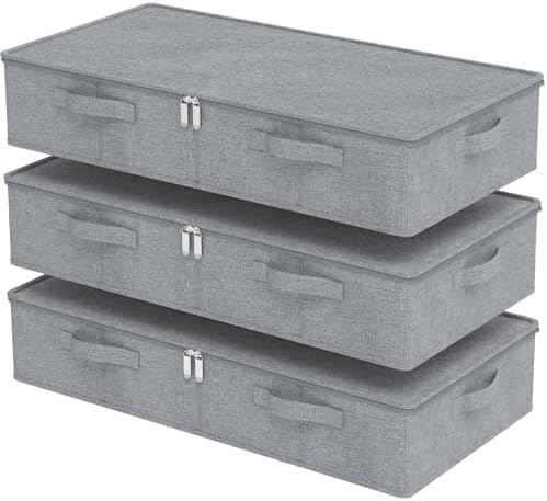 Underbed Fabric Storage Box with Lids,31.4x15.7x5.9in,Grey,3 Pack by Unknown