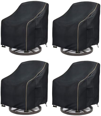 Patio Swivel Chair Cover 4 Pack,Waterproof Heavy Duty Outdoor Chair Covers,Outdoor Swivel Chair Cover for Patio Furniture Covers(30W x 34D x 36H inches),Black by LSongSKY