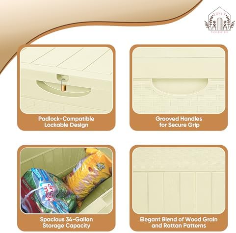 EHHLY 33 Gallon Deck Box, Small Outdoor Storage Box Waterproof, Lockable Secure Package Bin Delivery Box for Outside Front Porch, Patio Cushions Storage Box, Delivery Driver Snack Box for Porch, White - Image 6