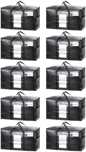 TAILI 10 Pack Black Extra Large Moving Bags,Storage Bag with Visible Window by TAILI