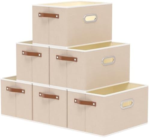Yawinhe Foldable Storage Baskets for Shelves,16.9x11.8x10.2in,Beige,6-Pack by Yawinhe