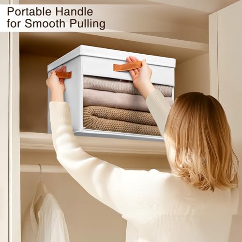 Homsorout Large Storage Bins with Lids - 6 Pack Foldable Decorative Organizers with Clear Windows & Handles, Cube Storage Organizers for Clothes, Blankets, Sweaters, Sheets, White - Image 4
