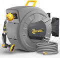 Retractable Garden Hose Reel, 1/2" x 130ft Wall Mount Heavy Duty Automatic Hose Reel with 10 Pattern Nozzle, Any Length Lock & Slow Return System, 180°Swivel Bracket Upgraded UV Resistant,Yellow by SILVEL