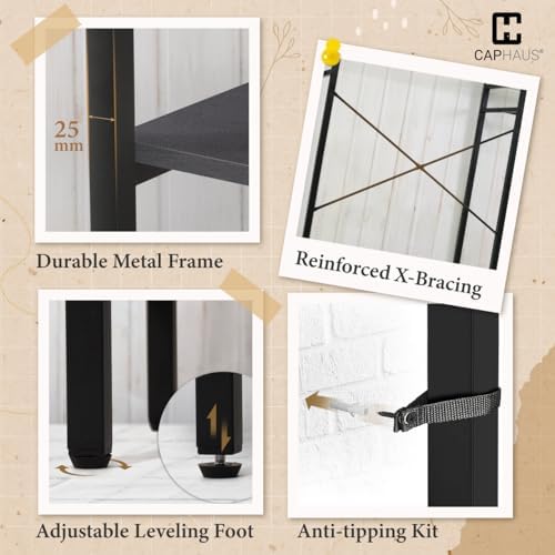 CAPHAUS 913lbs Capacity Garment Rack for Hanging Clothes, Heavy Duty Open Wardrobe w/Hanging Rods, Free Standing Closet Organizer, Clothing Rack, Metal Closet w/Wooden Boards, Black Vintage Board - Image 6