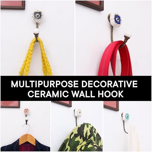 Indian Shelf Pack of 6 Ceramic Wall Hooks for Hanging Clothes - Multicolor Solid Gold Line Wall Coat Hooks - Ceramic Clothing Hooks - Solid Gold Line Keys Hanging - Image 5