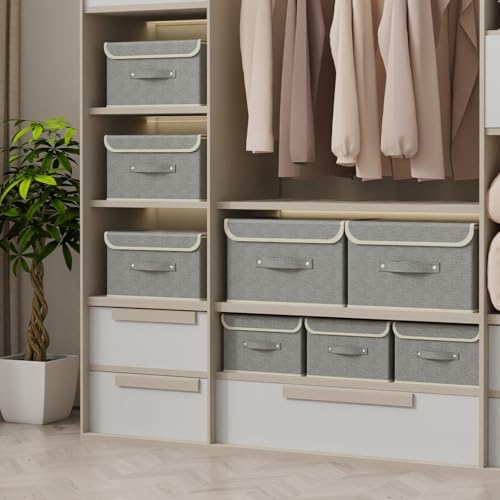 Foldable Fabric Storage Cubes with Lids,Grey 15x9.8x9.8in,5 Pack - Image 2