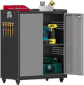 34''H Garage Storage Cabinet with Wheels, Meatl Storage Cabinet with Lock by Yoonkool