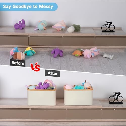 efluky Storage Baskets for Organizing, Fabric Storage Bins with Bamboo Handles, Collapsible Storage Baskets for Shelves and Closet (Beige, 16.2'' x 13'' x 9.1'') - Image 6