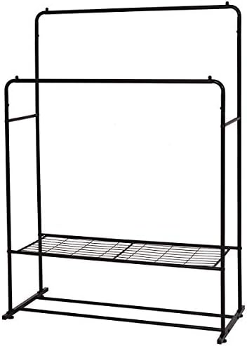 Double Rail Clothes Rack Metal Garment Rack with 2-Tier Bottom Shelves Portable Space-Saving Hanger Hanging, Black - Image 5