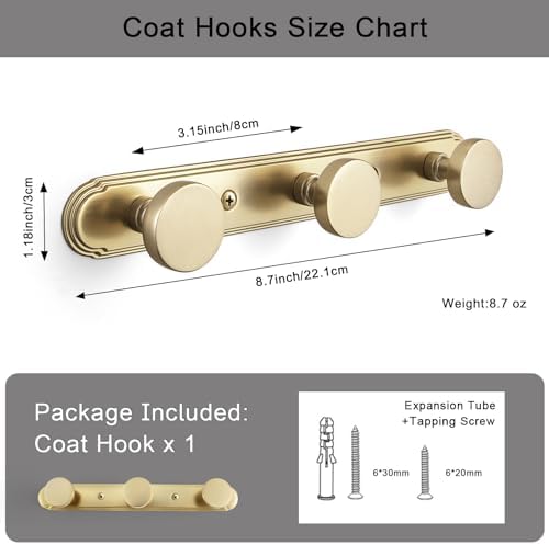 Goo-Ki 1 Pack Champagne Bronze Coat Rack Wall Mount Heavy Duty, Towel Rack Zinc Alloy Coat Hooks Wall Mounted for Hanging Bag Hat Clothes - Image 4