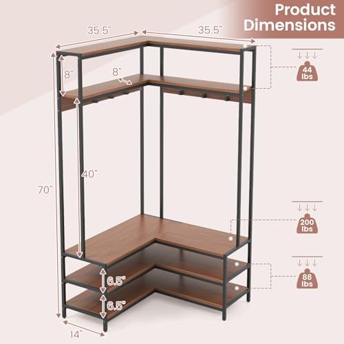 GIANTEX Corner Coat Rack, L-Shaped Hall Tree with Bench and Shoe Storage - Image 5
