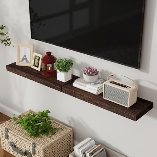 Axeman Floating Shelves, 8 Inch Deep Rustic Solid Wood Wall Shelves for Storage, Wall Mounted Display Shelving with Invisible Heavy-Duty Metal Bracket, 36" W x 8" D x 1.6" H, Rustic Brown - Image 5