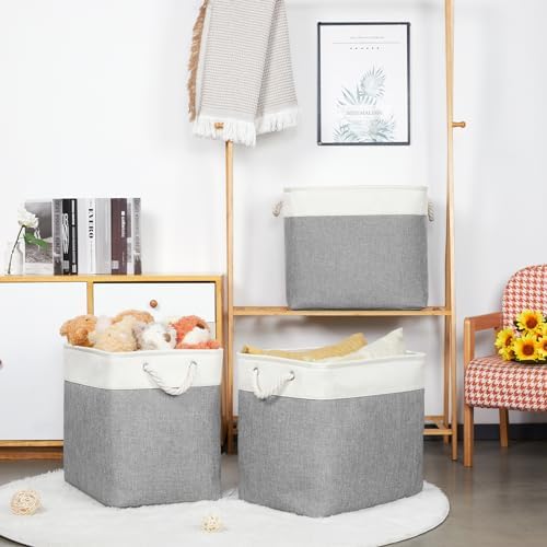 Bidtakay Extra Large Storage Baskets for Organizing 17x12x15.1 inch 3-Pack Fabric Closet Organizers Storage Bins with Handles Foldable Storage Baskets for Shelves Clothes XL-White&Grey - Image 3