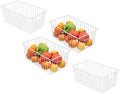 16Lx12Wx6H inch Wider Freezer Organizer Baskets Container, Refrigerator Metal Wire Storage Bins with Handles for Kitchen, Pantry, Cabinet, Closets - Pearl White（4 Packs by lonpute