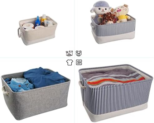 Mangata Foldable Storage Boxes, Fabric Storage Baskets for School/Home/Closet/Office, Pack of 3 (Grey, Medium) - Image 4