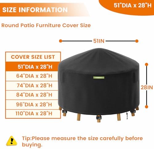 51 Inch Round Patio Furniture Covers with Support Pole - Image 2