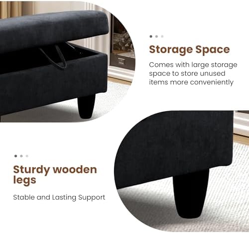 28.5'' Ottoman with Storage, Linen Ottoman Foot Rest for Living Room Upholstered Footstool, Perfect Storage Ottoman Bench Bag Floor Chair for Bedroom or Entryway, Black Grey - Image 5