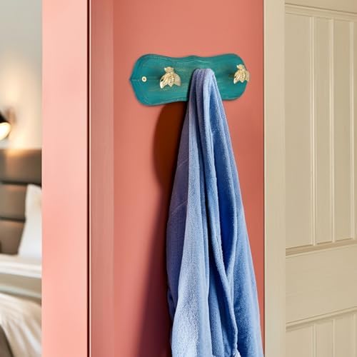 Vintage Wall Mounted Coat Rack with 3 Polished Brass Bee Hooks – Solid Green Wood Base, Hook Rail for Bags & Leashes Towels– Nature Inspired Organizer for Entryway, Bedroom & Nursery - Image 5