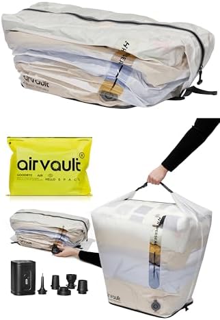 AirVault Vacuum Duffle Travel Bag with Air Pump, Waterproof Compression Storage Bags for Travel & Moving (White - 80L (2-Pack), Tapered Duffle) by AirVault