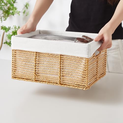 Vagusicc Wicker Storage Basket, 6 Pack Baskets for Organizing, Wicker Baskets with Handle, Rectangular Woven Basket for Storage Shelves, Cube Storage Bins for Closet/Clothes/Dresser, Natural - Image 3