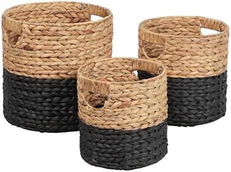 happimess Avery 3-Piece Cylinder Nesting Baskets 13", Black/Natural by Happimess