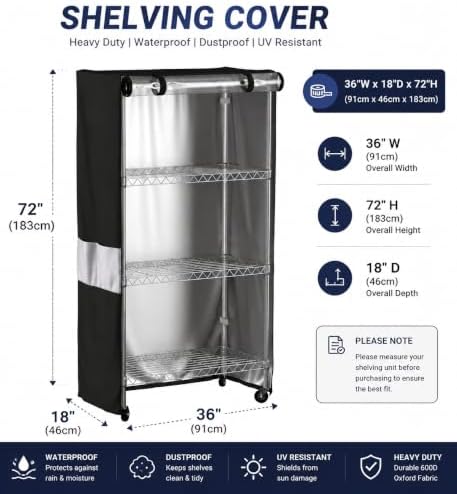 Wire Shelving Storage Cover Waterproof Dustproof Clear Window 600D 36x18x72 - Image 3
