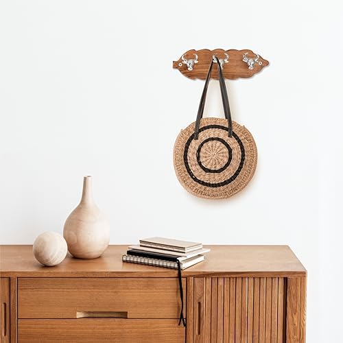 Elegant Wall-Mounted Coat Rack with 3 Polished Nickel Bull Head Hooks – Solid Wood Base, Decorative Hook Rail for Hats, Jackets, Keys & Bags – Sturdy Entryway & Mudroom Organizer - Image 6