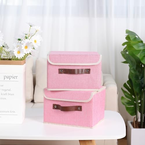 ANMINY Fabric Storage Box Bins with Lids, Pink, 13"x9"x7.9", 4 Pack - Image 6
