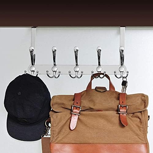 LYLIN Over The Door Hook, TEKI 5 Tri Hooks for 1.6” Thick Door, Over The Door Hook Hanger, Heavy Duty Over Door Rack for Hanging Coats Clothes Hats Robes Towels (Silver, 1.6”) - Image 5