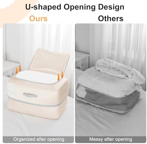 Comforter Storage Bag - 110L Large Capacity Blanket Storage Bags 2-Layer Ultra Space Saving Self Compression Organizer, Washable Compression Bags for Storage Comforter Blanket, 4-Pack, Beige - Image 4