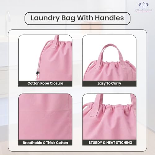 LFH Home Large Premium Cotton Rich Canvas Laundry Bag with Drawstring and Handles Heavy Duty, Multi-Use, Washable for Home, Travel, College or Storage 28x36 (Pack of 2)-Pink - Image 3