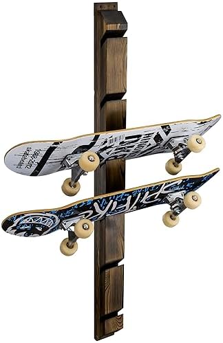 MyGift Modern Wall Mounted Rustic Burnt Solid Wood Skateboard Display Rack, Hanging Longboard Storage Organizer with Diagonal Cutout Slots, Holds 6 Boards by MyGiftHome