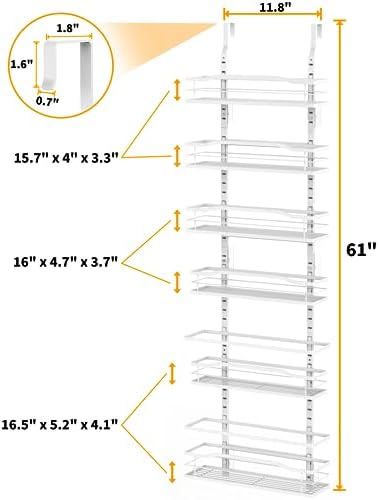 Moforoco White 6-Tier Over Door Pantry Organizer, Pantry Organization Storage, Door Metal Hanging Spice Rack Basket Shelves, Home Kitchen Apartment Essentials, Laundry Room Bathroom Organization - Image 2