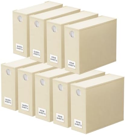 SpaceAid 9 Pack Bed Sheet Organizers and Storage, Foldable Sheet Organizer with Window for Linen Closet, Set Folder Keeper for Queen & King Size Bedding Storage (Beige) by SpaceAid