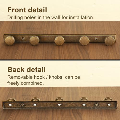 Goo-Ki 1 Pack Antique Brass Coat Rack Wall Mount Heavy Duty, Vintage Brass Towel Rack Zinc Alloy Coat Hooks Wall Mounted for Bag Hat Clothes Scarf - Image 3