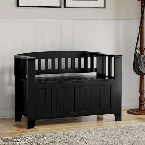 SIMPLIHOME Acadian 36" Wide Solid Wood Storage Bench in Black - Image 2