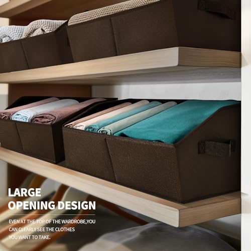 Homsorout Clothes Organizers and Storage - Fabric Cube Bins with Handles, Storage Baskets for Shelves, Trapezoid Collapsible Boxes for Home, Dorm, Office, 10 Pack, Brown - Image 3