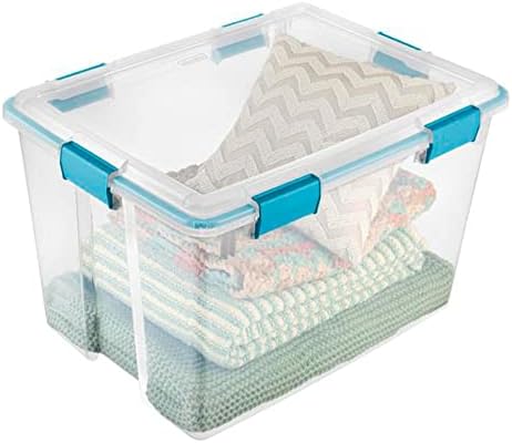 Sterilite 80 Qt Gasket Box, Stackable Storage Bin with Latching Lid and Tight Seal, Plastic Container to Organize Basement, Clear Base and Lid, 1-Pack - Image 5
