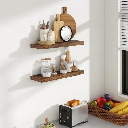 Acovy 24 Inch Floating Shelves, 8 Inch Deep Floating Shelves for Wall, Hanging Shelf with Invisible Brackets, Deep Shelves for Bathroom, Bedroom, Living Room, Brown, Set of 2 - Image 2