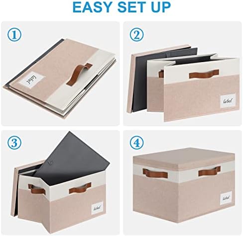 Extra Large Storage Bins with Lids, Foldable Fabric Storage Baskets with Lids, Sturdy Storage Boxes with Labels and 3 PU Handles for Closet Home Bedroom Office (32L, 3 Packs, Pink&White) - Image 4